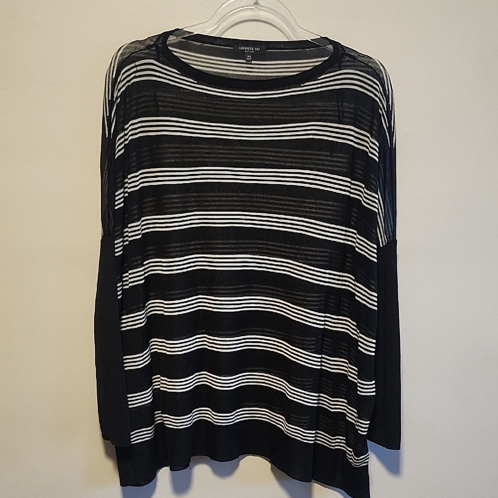 Lafayette 148 NY Slouch Black White Striped Oversized Sweater Luxury XS Sheer - Picture 3 of 8